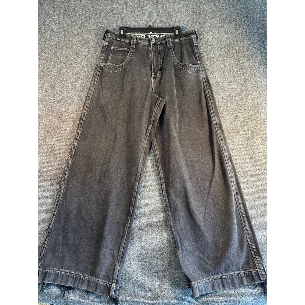 A-Lab Mens 26 Mega Wide Leg Jeans Faded Y2K Black Baggy Stitch Skater 33x32